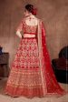 Aastha Fashion Women s Flattering Red Colored Designer Bridal Wear Embroidered Lehenga Choli For Discount