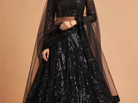 Aastha Fashion Women s Marvelous Black Sequins Embroidered Net Party Wear Lehenga Choli Cheap