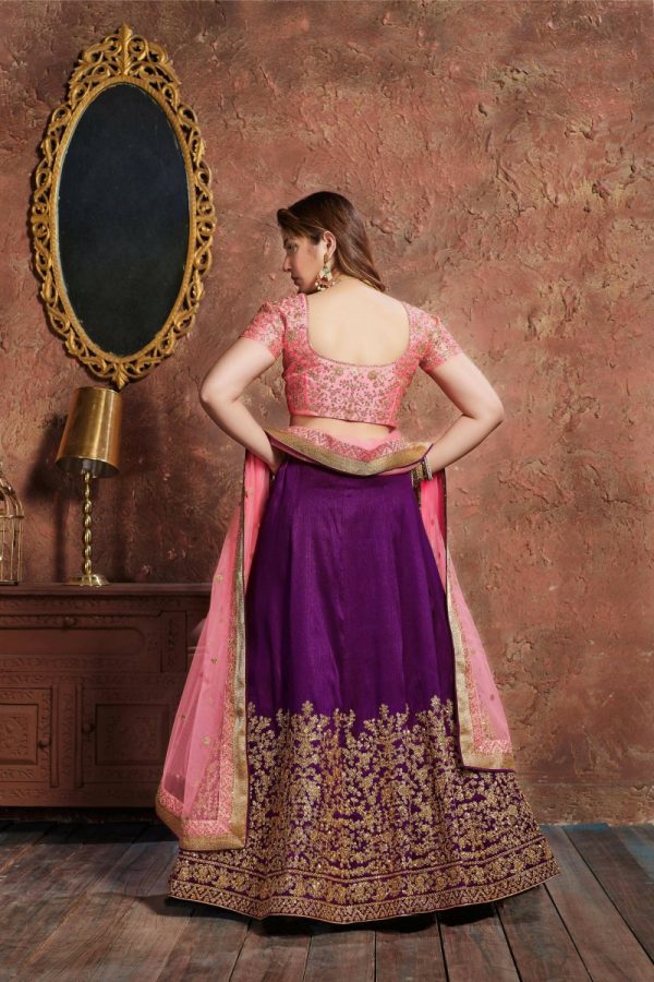 Aastha Fashion Women s Purple Sequins Embroidered Silk Wedding Wear Lehenga Choli Hot on Sale