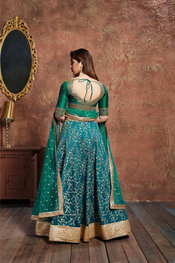 Aastha Fashion Women s Teal Green Sequins Art Silk Wedding Wear Lehenga Choli For Discount