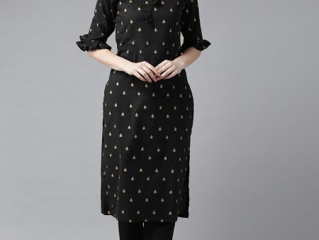 Black And Golden Block Printed Straight Kurta - Bhama Hot on Sale