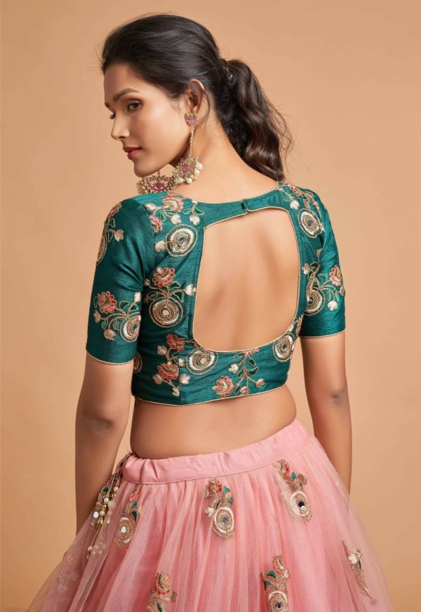 Aastha Fashion Women s Amazing Peach Thread Embroidered Net Wedding Lehenga Choli Fashion