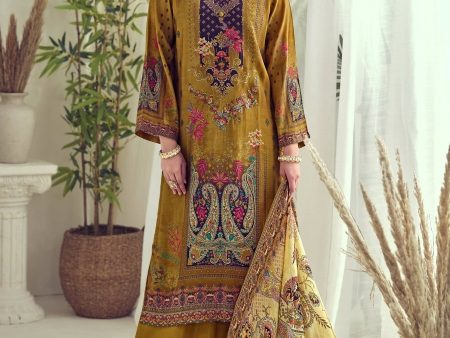 Aastha Fashion Women s Mustard Muslin Floral Digital Print with Resham Thread work Kurta with Trouser & Dupatta Cheap