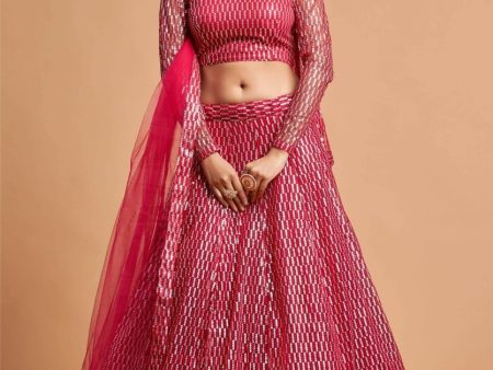 Aastha Fashion Women s Superb Hot Pink Thread Embroidered Net Party Wear Lehenga Choli on Sale