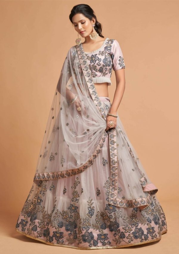 Aastha Fashion Women s Super Grey Zari Embroidery Net Party Wear Lehenga Choli Supply