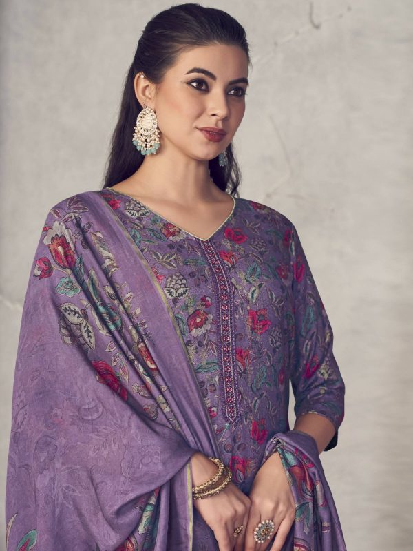 Aastha Fashion Women s Purple Pure Pashmina Digital Print with Jacquard Woven Kurta with Trouser & Dupatta Online Hot Sale